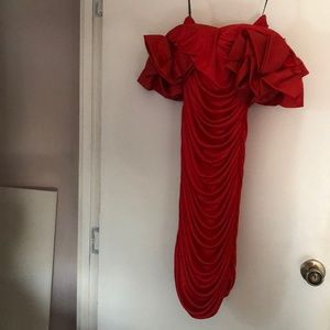 Gently used red satin evening dress